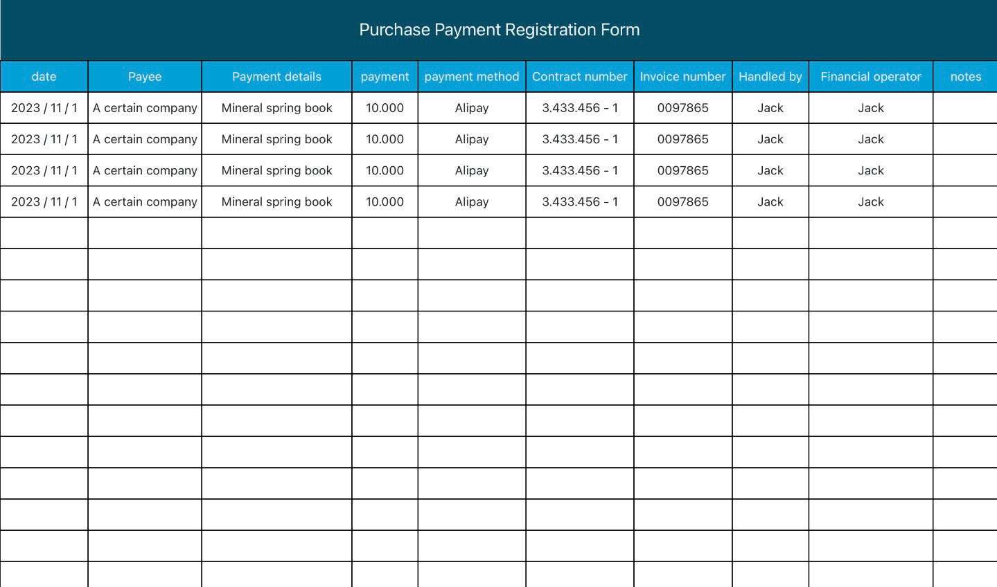 Formulario de registro de pagos de compras